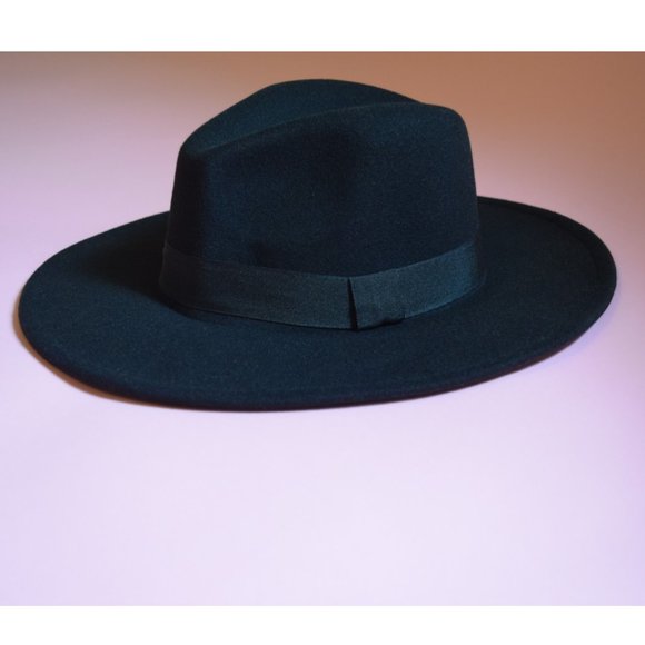 BLACK WIDE BRIM FEDORA HAT - Picture 3 of 4